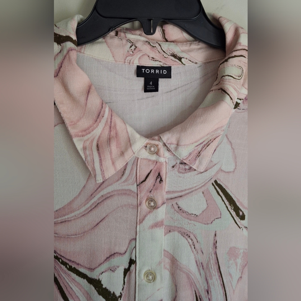Torrid Mini Rayon Slub Button Down Shirtdress Rayon Marble Sz 4 Party Fairycore‎ - Picture 4 of 10